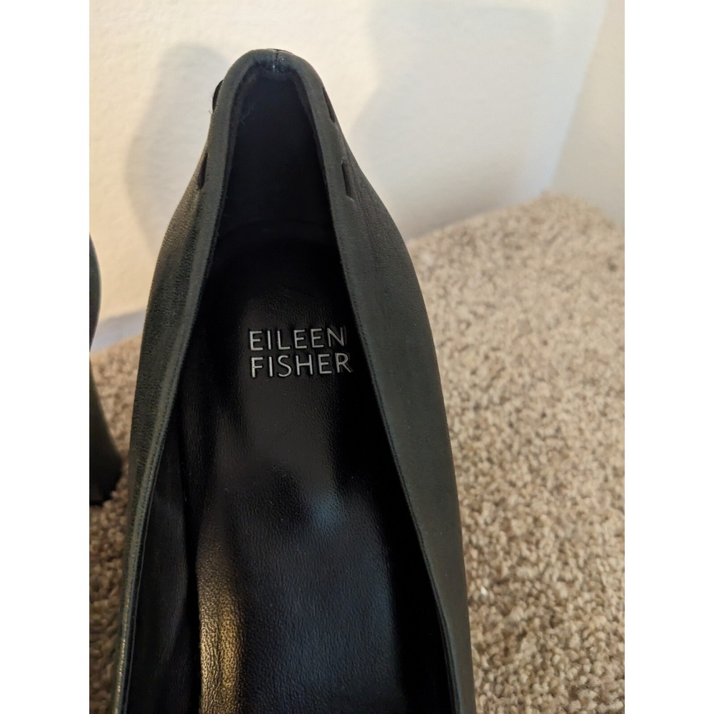 Eileen Fisher Slate Gray Leather Round Toe Block Heel Classic Pumps Size 7 NEW - Picture 4 of 10